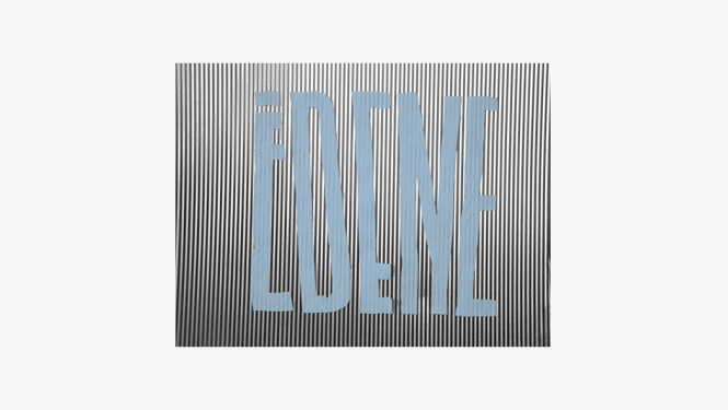 Kim? Laikmetīgās mākslas centra festivāla vizuālā identitāte - uzraksts "Ēdene"