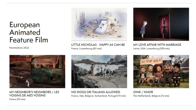 Eiropas Kinoakadēmijas pilnmetrāžas animācijas filmu nominanti