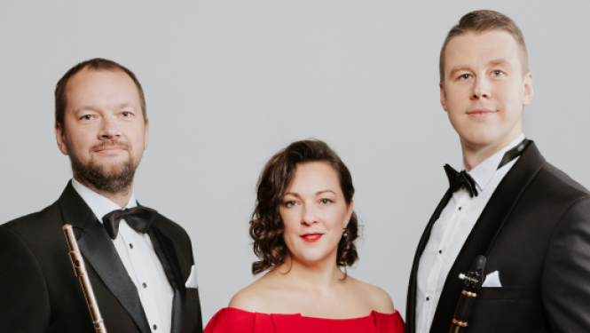 Pianiste Agnese Egliņa, klarnetists Kārlis Catlaks un flautists Reinis Lapa, foto: Jānis Porietis.