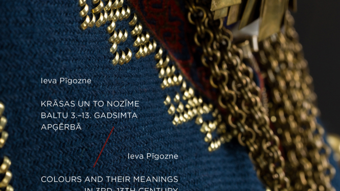Ievas Pīgoznes pētījuma “Krāsas un to nozīme baltu 3. - 13. gadsimta apģērbā” vāka attēls