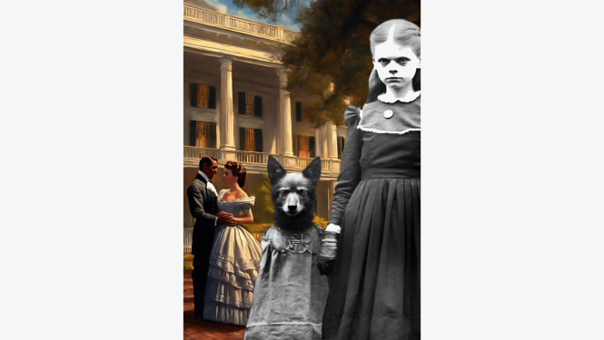 Izrādes vizuālais materiāls, Mākslīgā intelekta ģenerēts attēls ar meiteni un personificētu lapsu