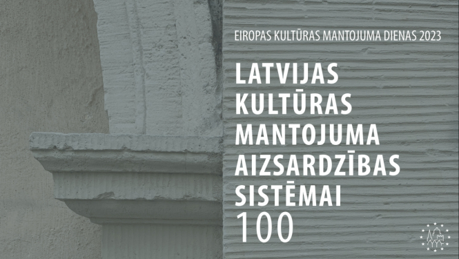 Afiša ar uzrakstu: Latvijas kultūras mantojuma aizsardzības sistēmai 100