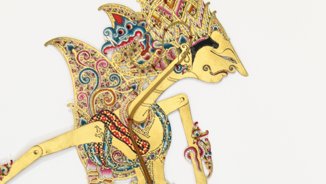 Lelle Rama no eposa “Ramajana”. Fragments. 21. gs. Java, Indonēzija.  Āda, akrils, zelta lapiņas, rags. LNMM kolekcija. Publicitātes foto