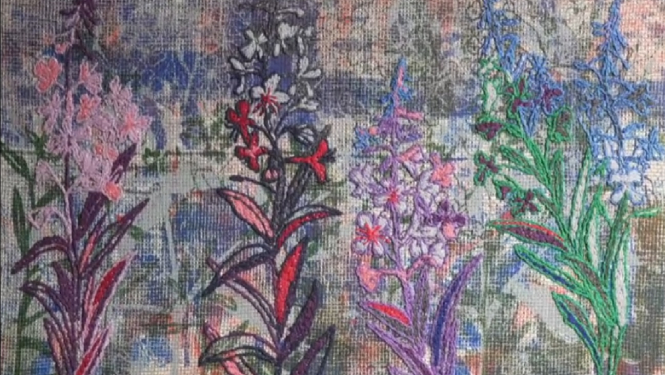 Liene Ratnika. Ugunspuķes. Sietspiede, izšuvums