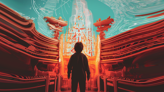 Ilustrācija ar cilvēku centrā