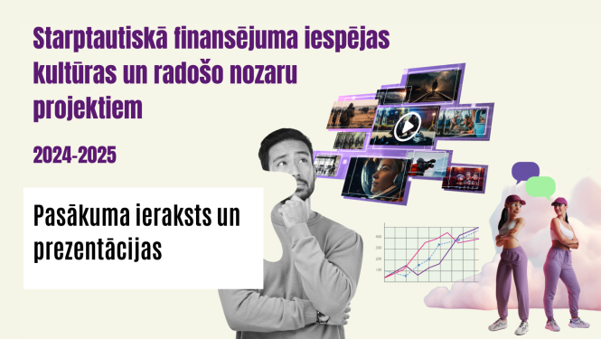 Vizuālais attēls - starptautiskā finansējuma iespējas kultūras un radošo nozaru projektiem 2024-2025 - pasākuma prezentācijas un ieraksts 