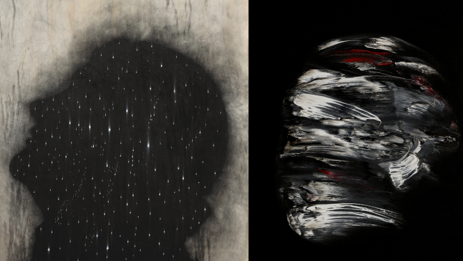 Omars Galljani (Omar Galliani). Pašportrets ar zvaigznēm. Fragments. 2021. Koks, zīmulis.  Lorenco Puljizi (Lorenzo Puglisi). Pasludināšana. Fragments. 2020. Audekls, eļļa. Publicitātes attēls