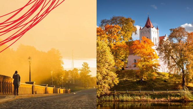 Kolāža no diviem foto - Kuldīgas un Aizputes skats