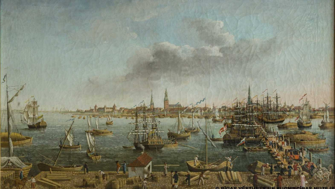 Rīgas pilsēta skatā no Daugavas puses. 1815. gads. Autors: Karls Traugots Fehelms.  Audekls, eļļa. Rīgas vēstures un kuģniecības muzeja krājums.