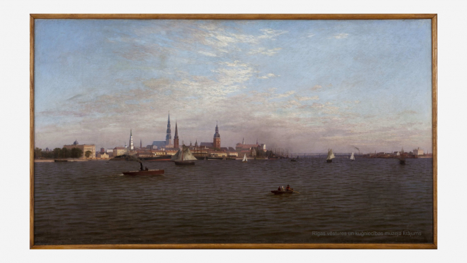 Glezna "Rīgas panorāma". Autors - Ulrihs Boitmans. 1891. gads. Rīgas vēstures un kuģniecības muzeja krājums.