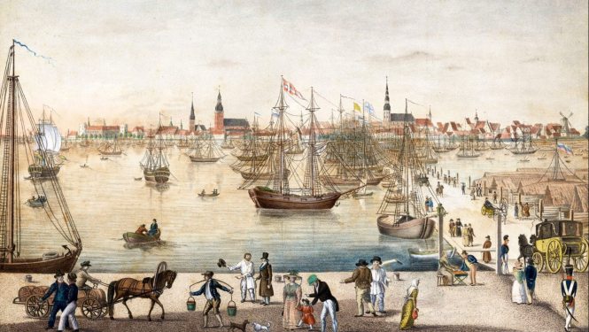 Rīgas panorāma. Pēc 1829. gada litografējis K.F. Hausvalds. RVKM krājums.