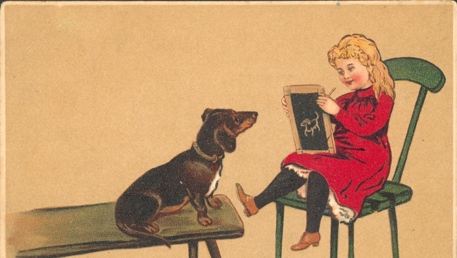 Zīmējums meitene ar suni