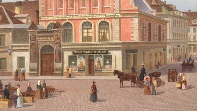 Fragments no gleznas „Melngalvju nams Rīgā”. 1890. gads. Autors: Ulrihs Boitmans. Rīgas vēstures un kuģniecības muzeja krājums.