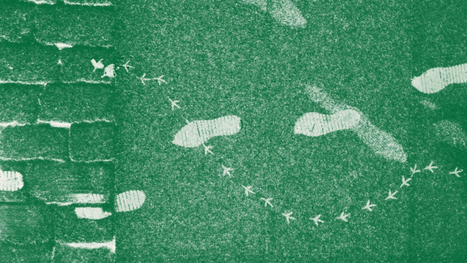 Krāsu laukumi ar dažādiem pēdu nospiedumiem, publicitātes attēls, autors: Reinis Suhanovs