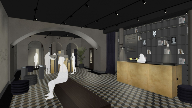 Rakstniecības un mūzikas muzeja (RMM) topošās ekspozīcijas mājvietas vizualizācija.