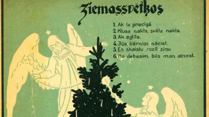 Nošu krājuma “Ziemassvētkos” titullapas fragments. Izdevniecība “Harmonija”, Rīgā, 1941. gads. Rīgas vēstures un kuģniecības muzeja krājums.