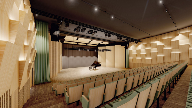 PIKC "Nacionālā Mākslu vidusskola" multifunkcionālās zāles “Mana pirmā skatuve” vizualizācija.