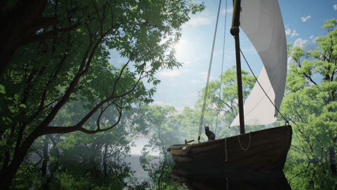 Laiva upē. Kadrs no filmas.