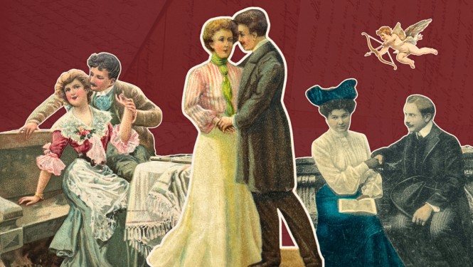 Rietumeiropā ražotu apsveikumu kartīšu kolāža. 20. gs. sākums.