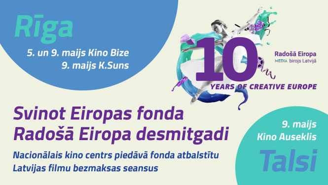 Afiša ar tekstu: Svinot Eiropas fonda Radošā Eiropa desmitgadi