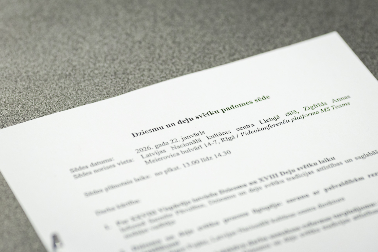 Dziesmu un deju svētku padomes sēdes norise un tās dalībnieki LNKC telpās