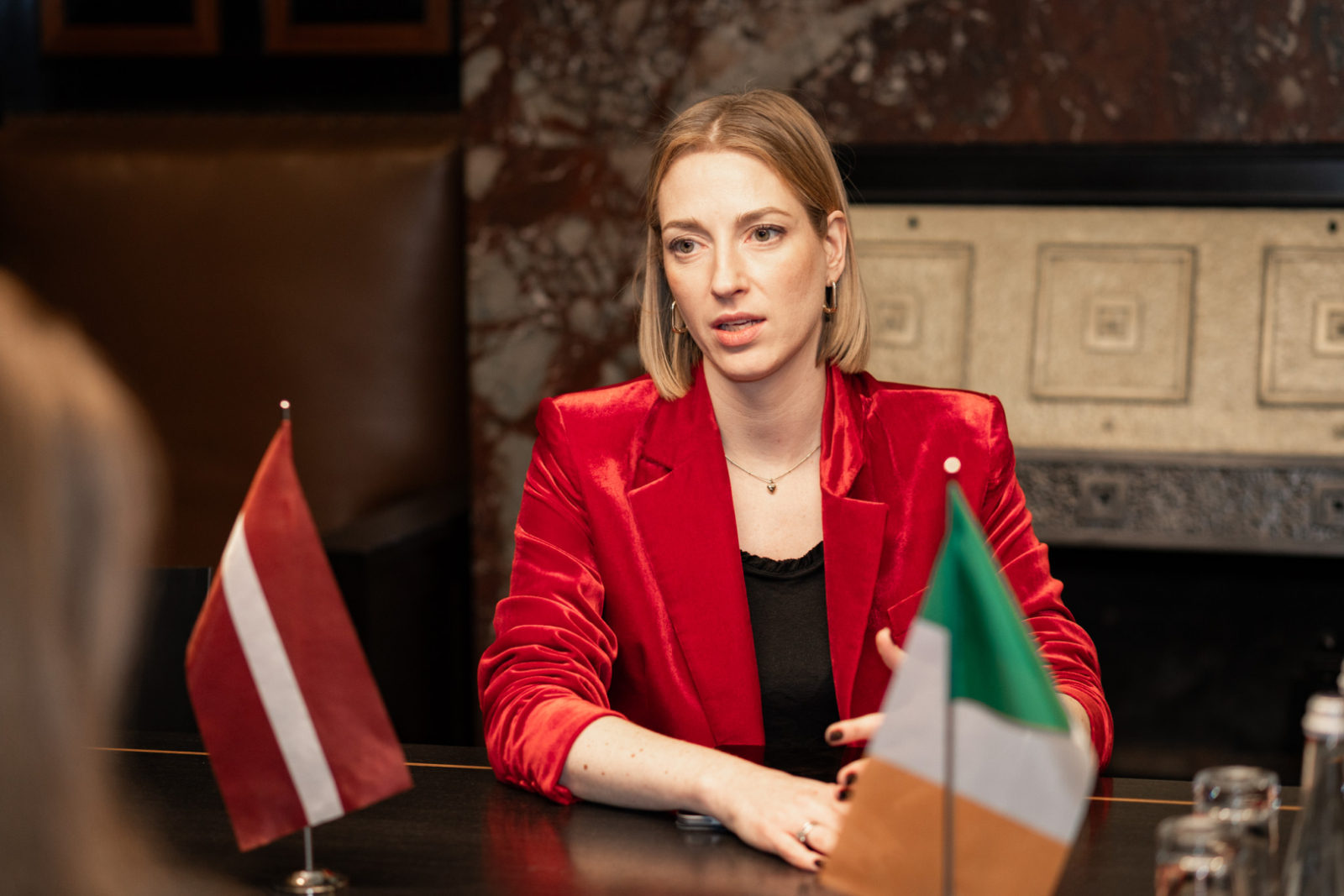 Kultūras ministres Agneses Lāces tikšanās ar Īrijas vēstnieci Latvijā Marselu Smitu (Marcella Smyth) KM Kamīnzālē