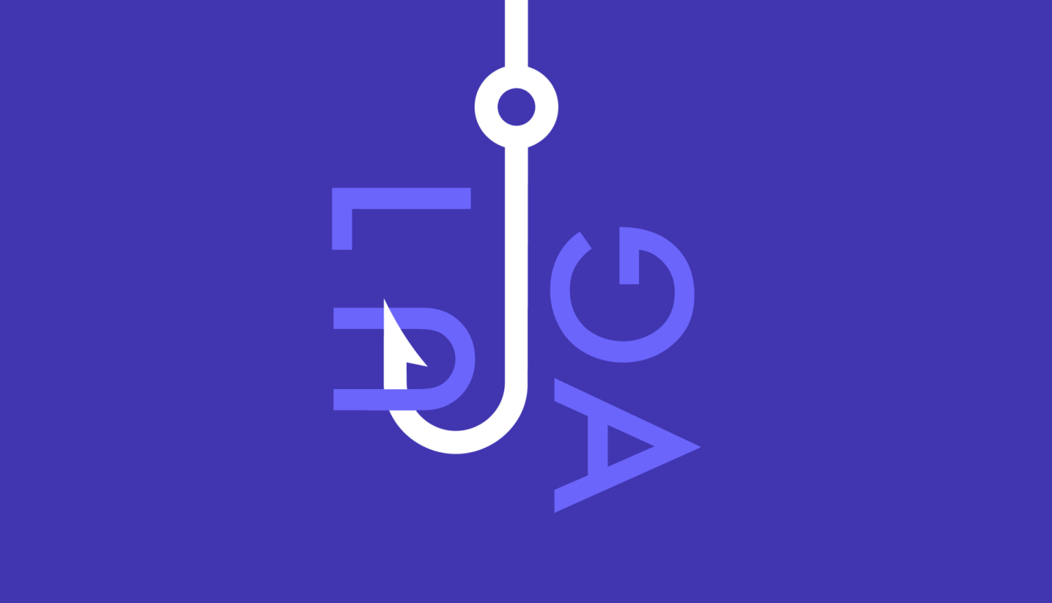 Zilas krāsas fons ar stilizētu makšķeres āķi un vārdu "LUGA"