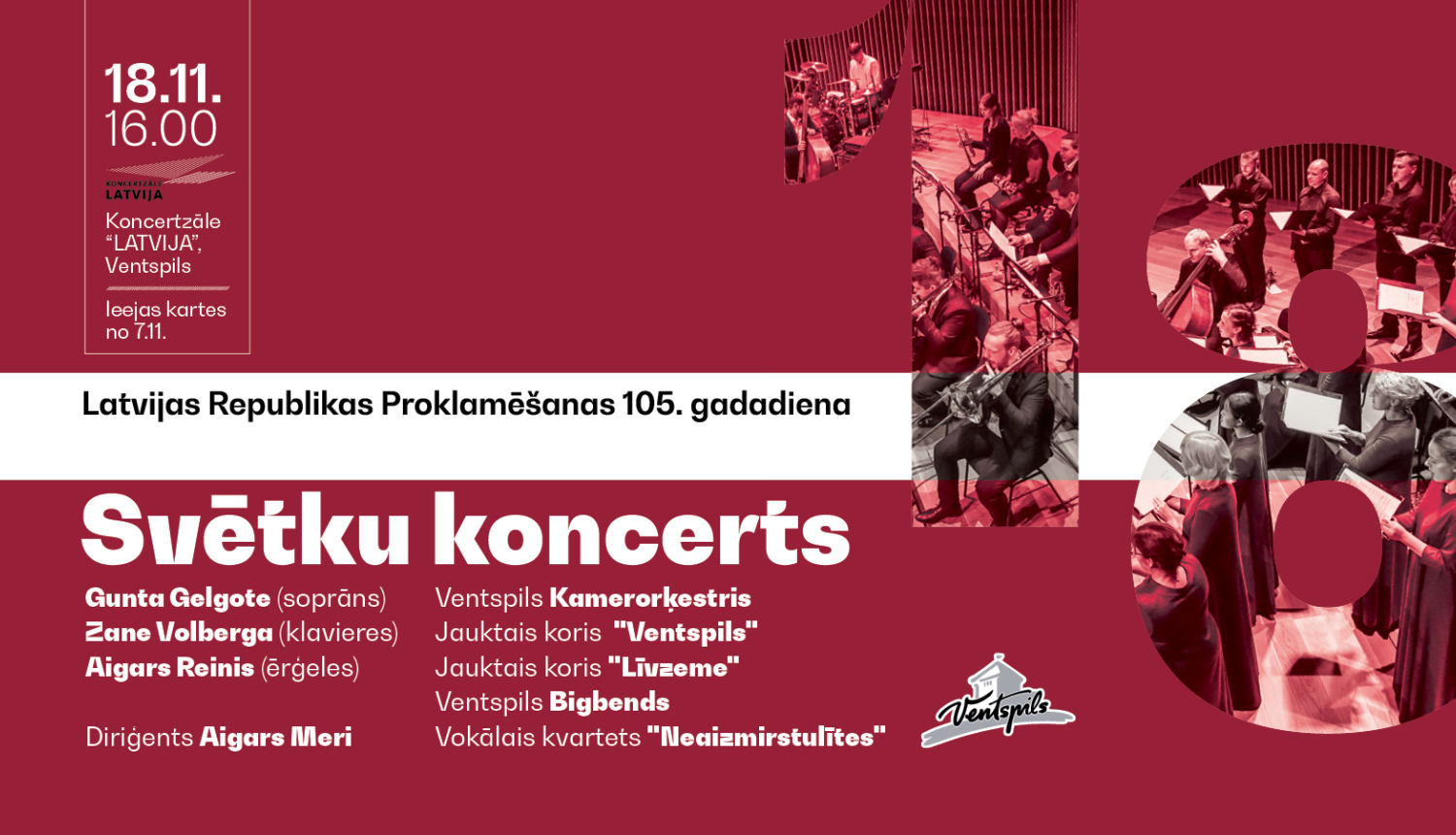 Afiša sarkanbaltsarkanās krāsās ar uzrakstu: Svētku koncerts