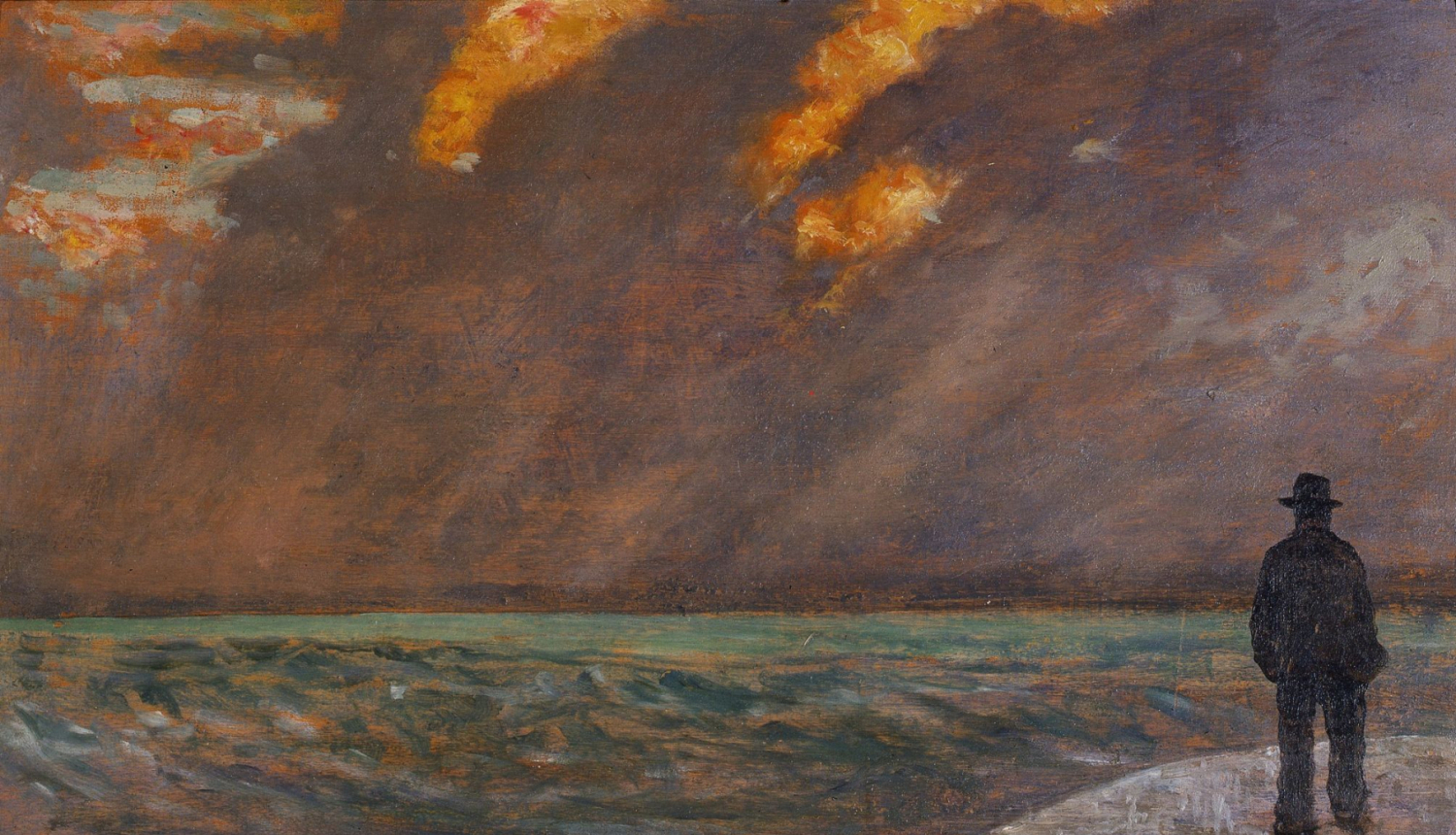 Džovanni Fatori (Giovanni Fattori). Saulriets virs jūras. 1895. Koks, eļļa.  Piti pils Modernās mākslas galerijas kolekcija, Florence, Itālija. Publicitātes foto