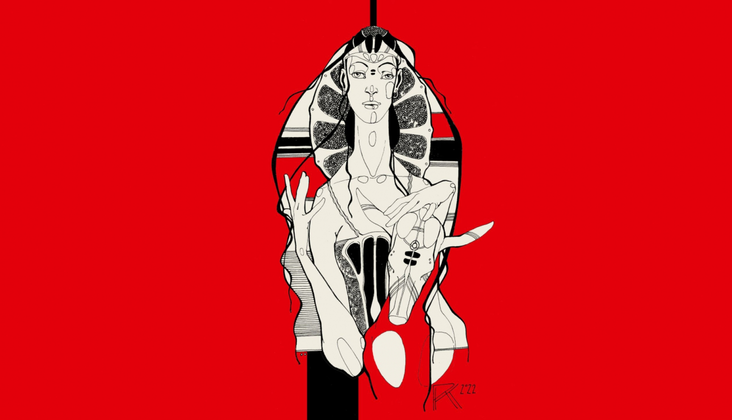 Roberts Koļcovs. Jaunava ar vienradzi. 2022. Audekls, akrils, tuša. Autora īpašums. Publicitātes foto