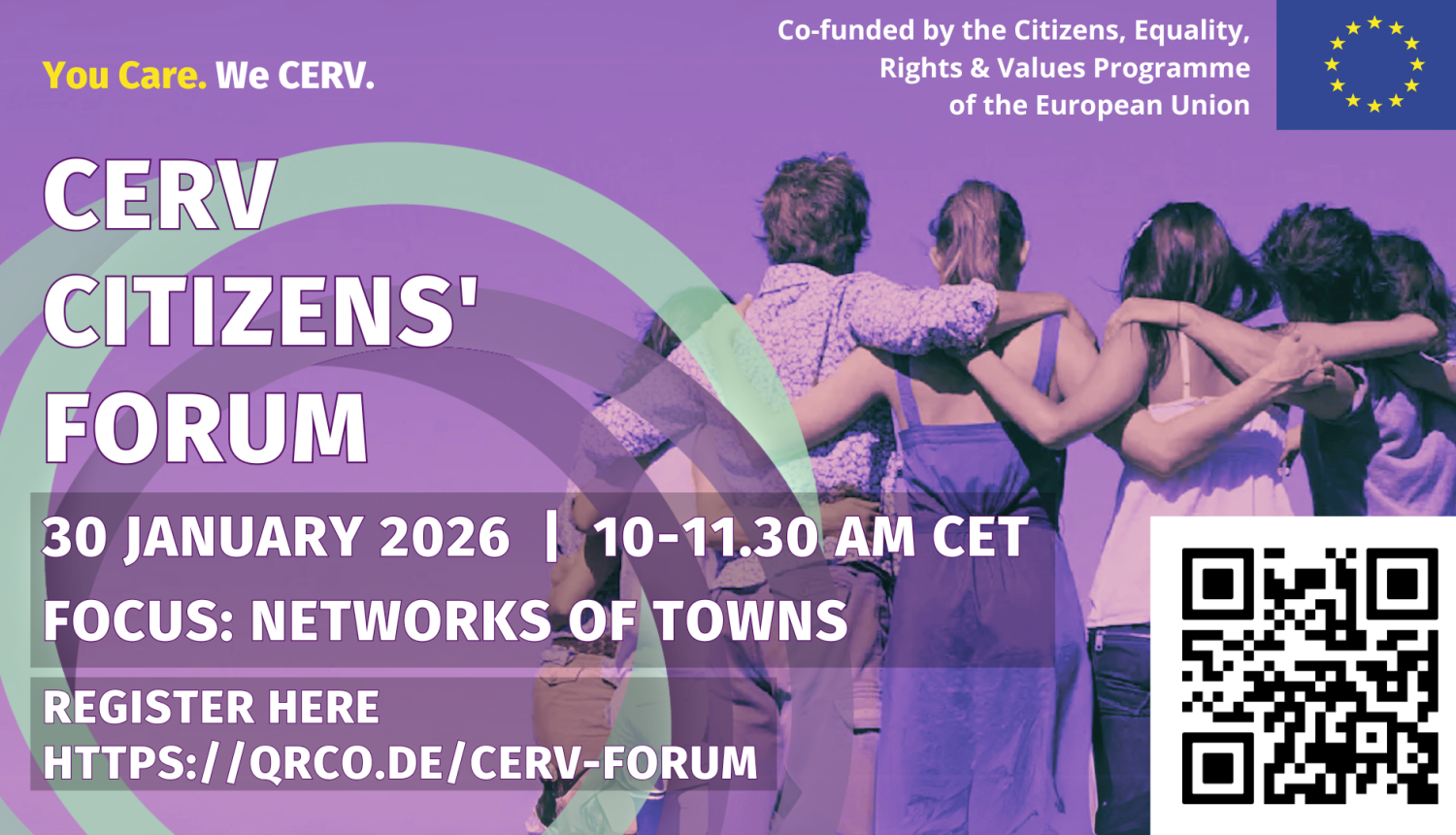 Attēls, kurā ir attēloti vienoti cilvēki un kurā ir informācija par pasākuma norises laiku