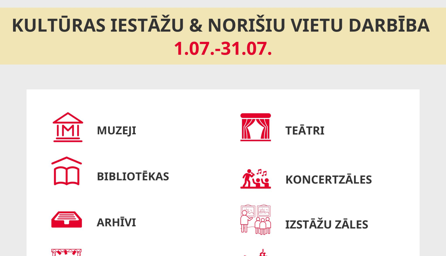 Valdība palielina apmeklētāju skaitu kultūras pasākumos: telpās līdz 100 personām, ārtelpās līdz 300 personām