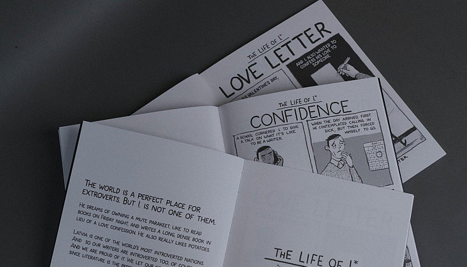 Iznākusi komiksu grāmata par introverto latviešu rakstnieku “Life of I.”
