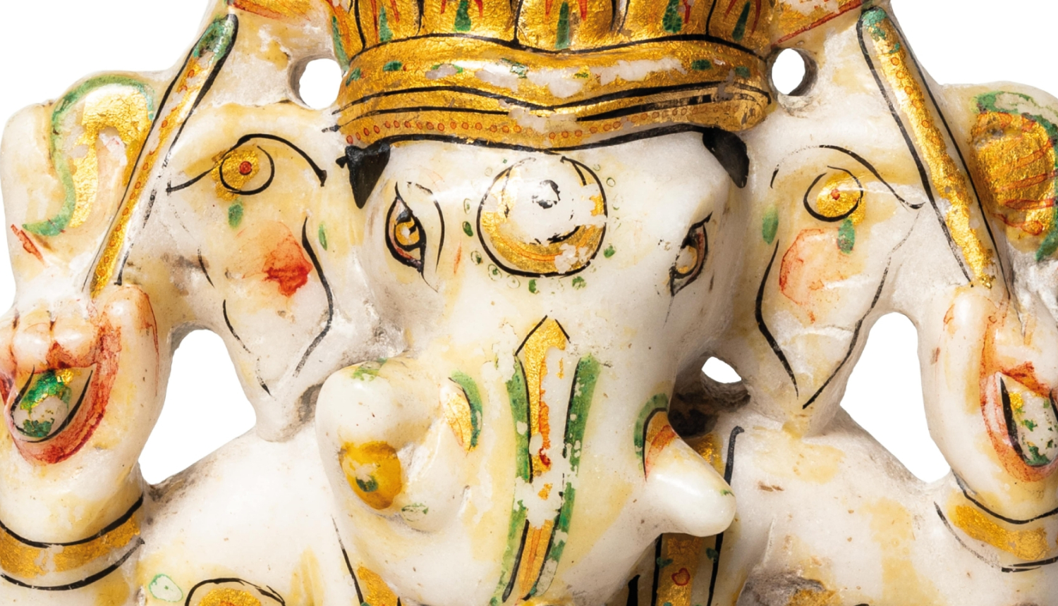 Ganēša. Fragments. Ziemeļindija, 19. gs. beigas. Alabastrs, krāsas. LNMM kolekcija. Publicitātes foto