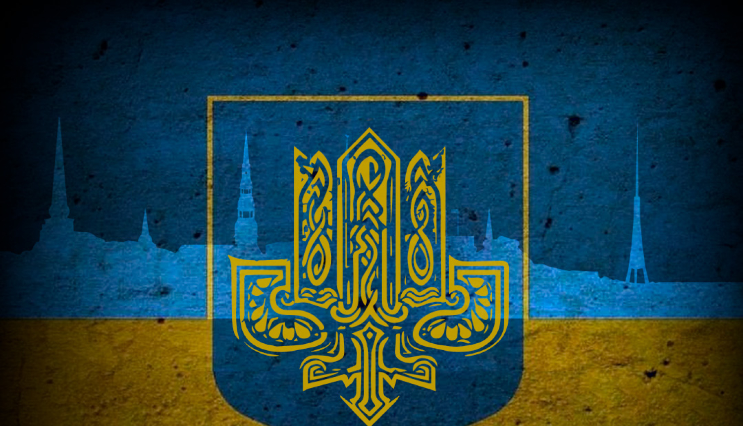 Labdarības koncerta “Neuzvaramā brīvības melodija” vizuālais materiāls ar Ukrainas  ģērboņa fragmentu