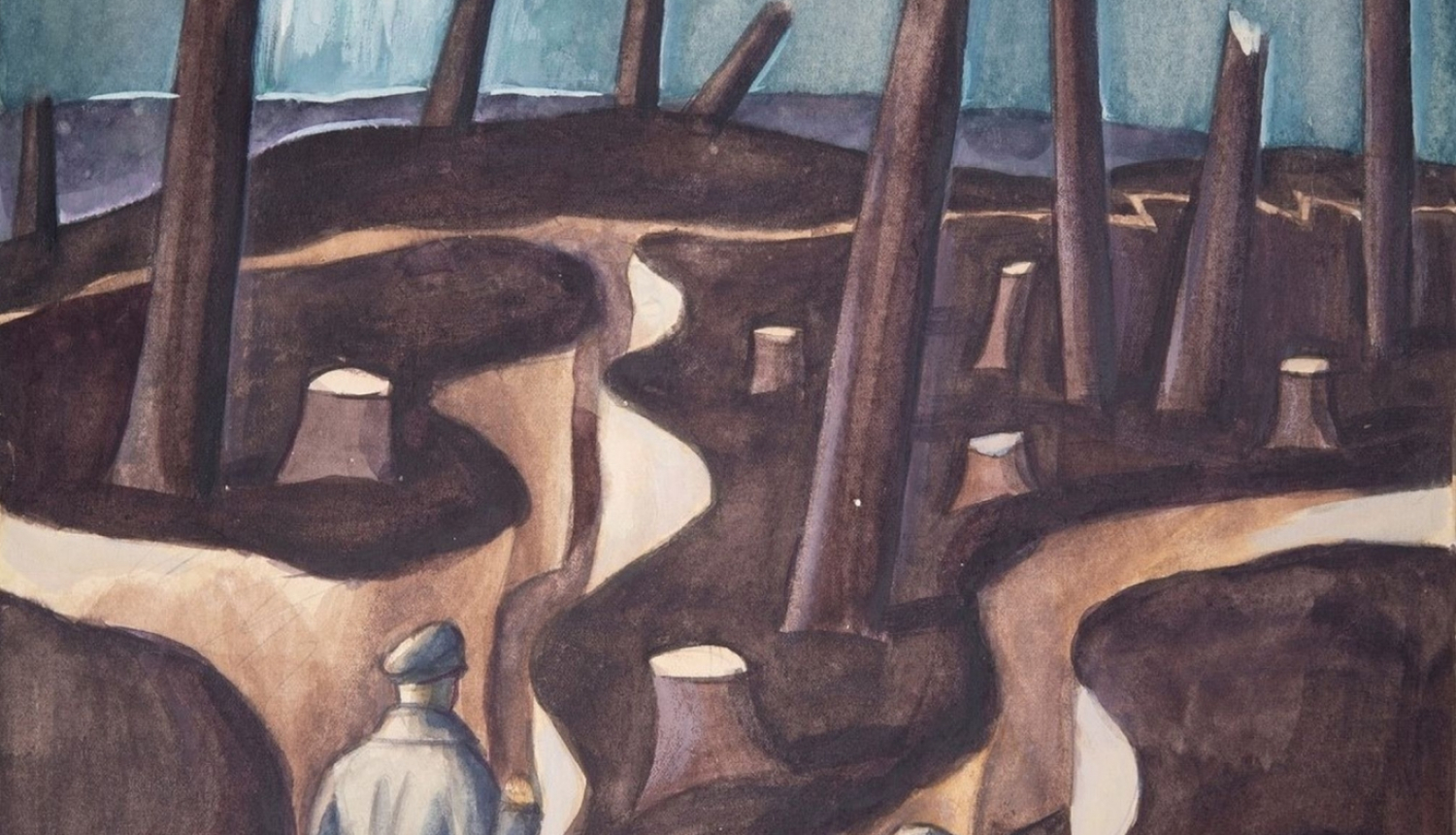 Jāzeps Grosvalds. Ierakumu ejas. 1916. Papīrs, akvarelis. Vermlandes muzeja kolekcija. Publicitātes foto