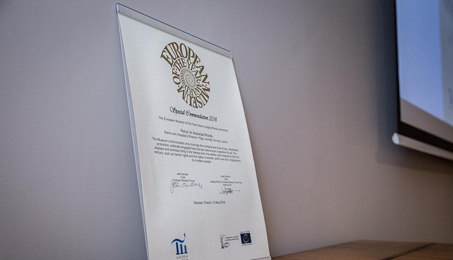 Raiņa un Aspazijas muzejs saņem Speciālo atzinību Eiropas Muzeju gada balvas konkursā