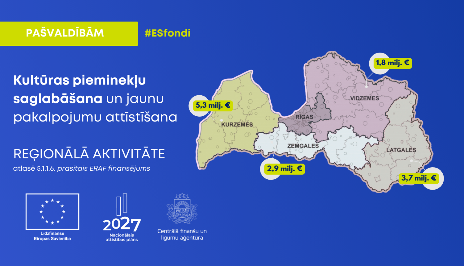 Informācija par projektu atlases rezultātiem. Attēlā - Latvijas karte