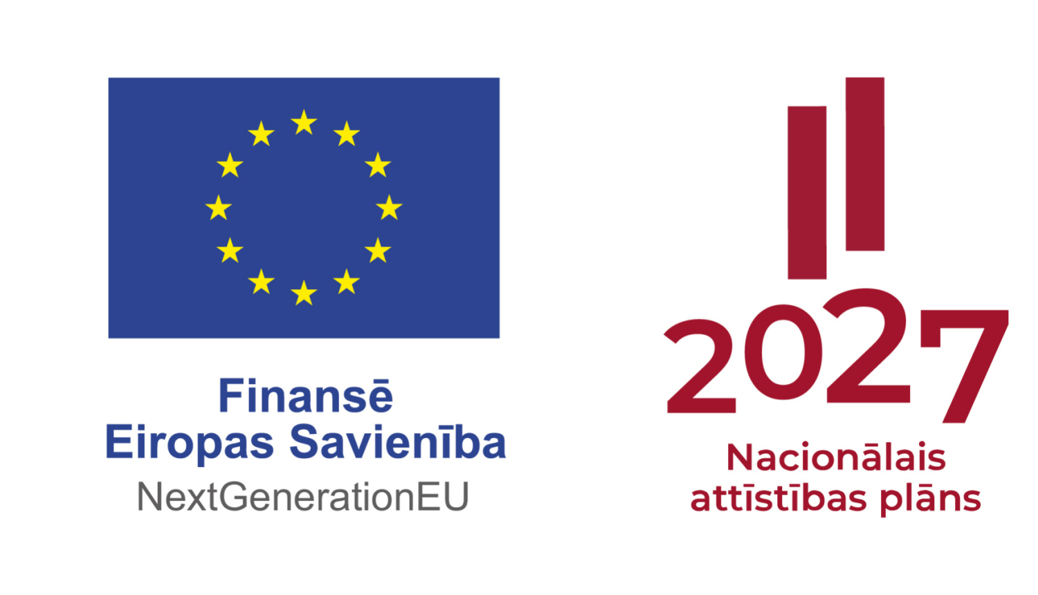 Logotips ar uzrakstu: Finansē Eiropas Savienība un 2027 Nacionālais attīstības plāns