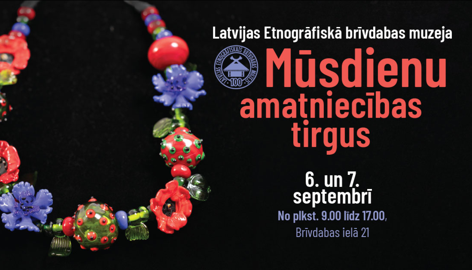 Pasākuma afiša ar tekstu: Mūsdienu amatniecības tirgus, 6. un 7. septembrī