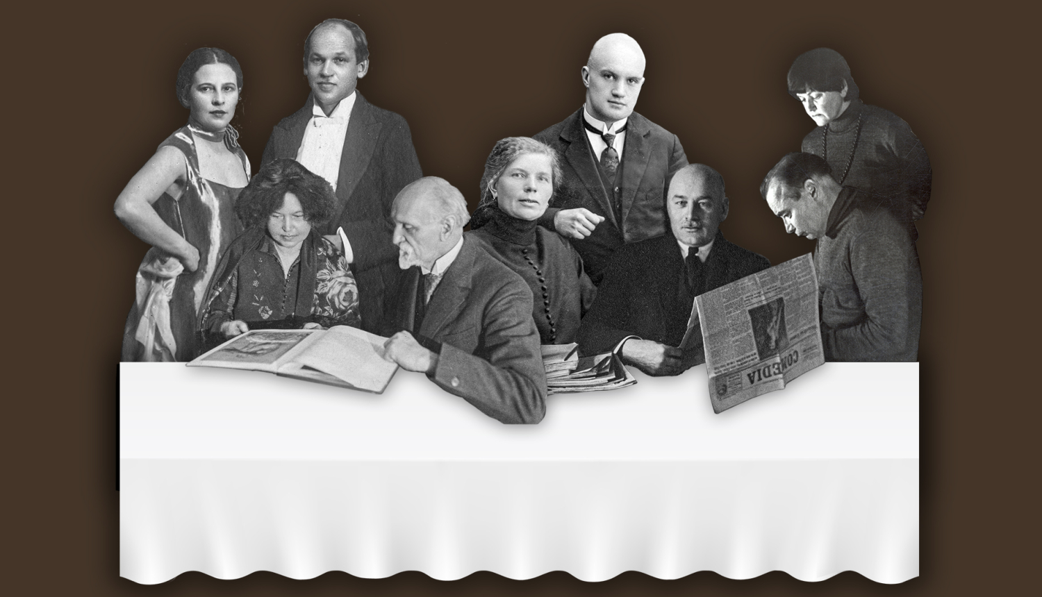 Kolāža ar dažādiem rakstniekiem un dzejniekiem