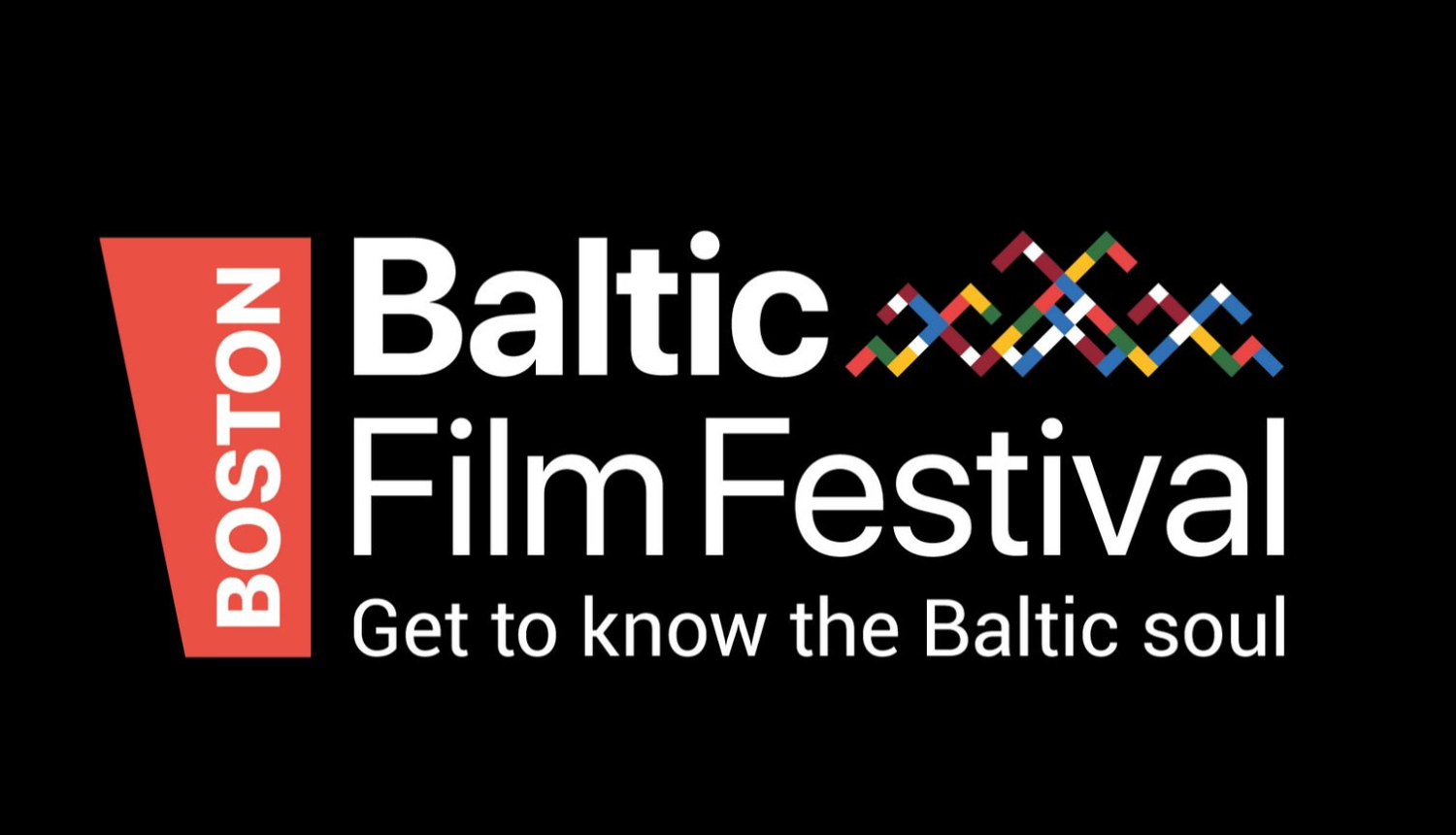 Bostonas Baltijas filmu festivāls - festivāla logo ar tekstu "Boston Baltic film festival" uz melna fona