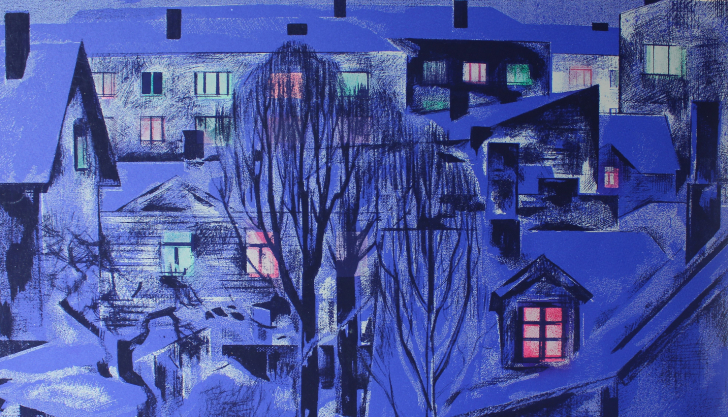 Mākslinieka Josifa Elgurta (1924–2007) darbs no izstādes “Ziema. Sarkandaugava”