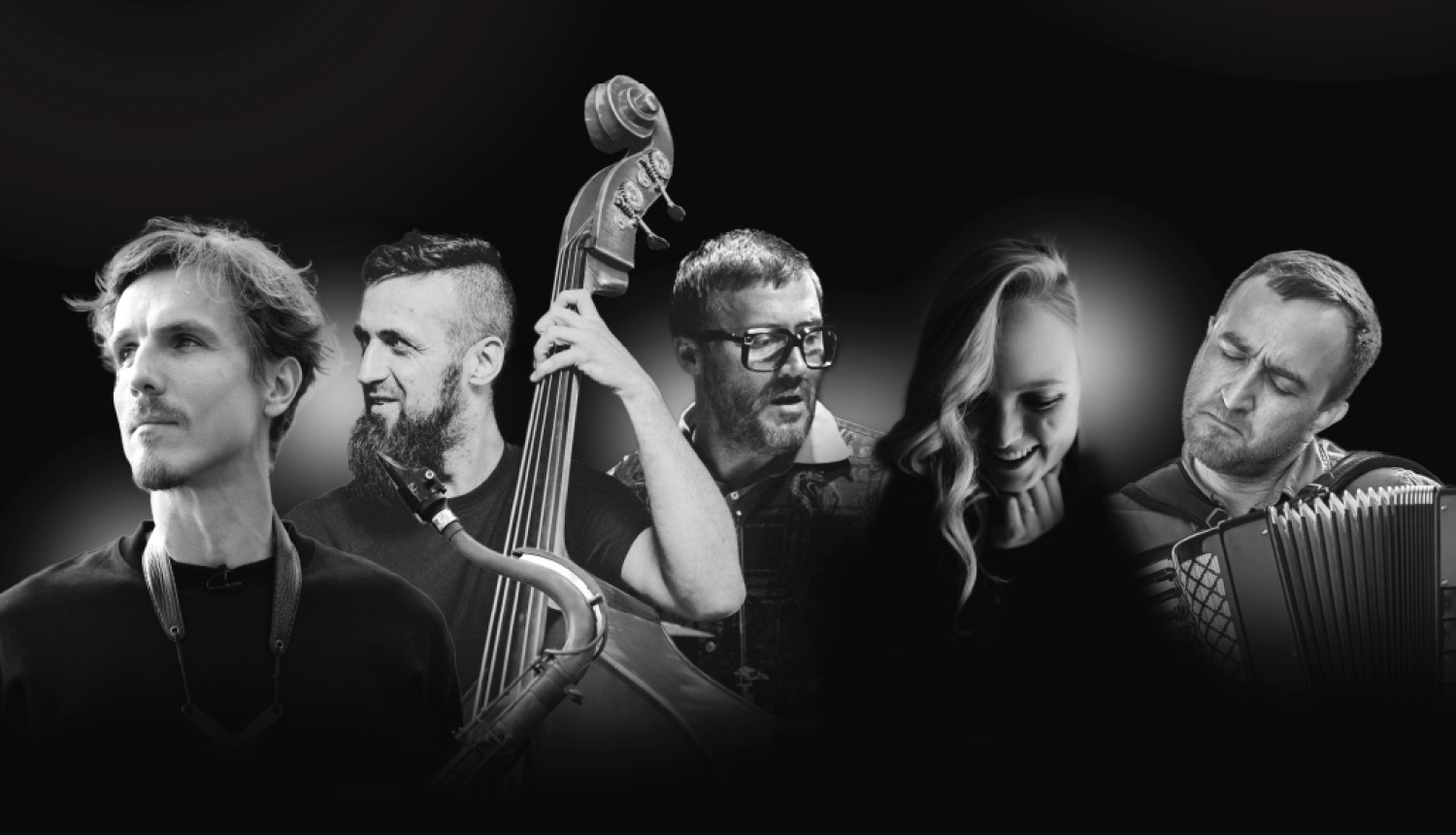 Kolāža ar koncerta dalībnieku-mūziķu portretiem