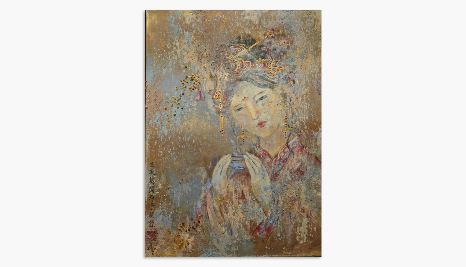 Jekaterīnas Baijes glezna ar austrumu sievietes tēlu no izstādes “Jūrā krita asariņa”