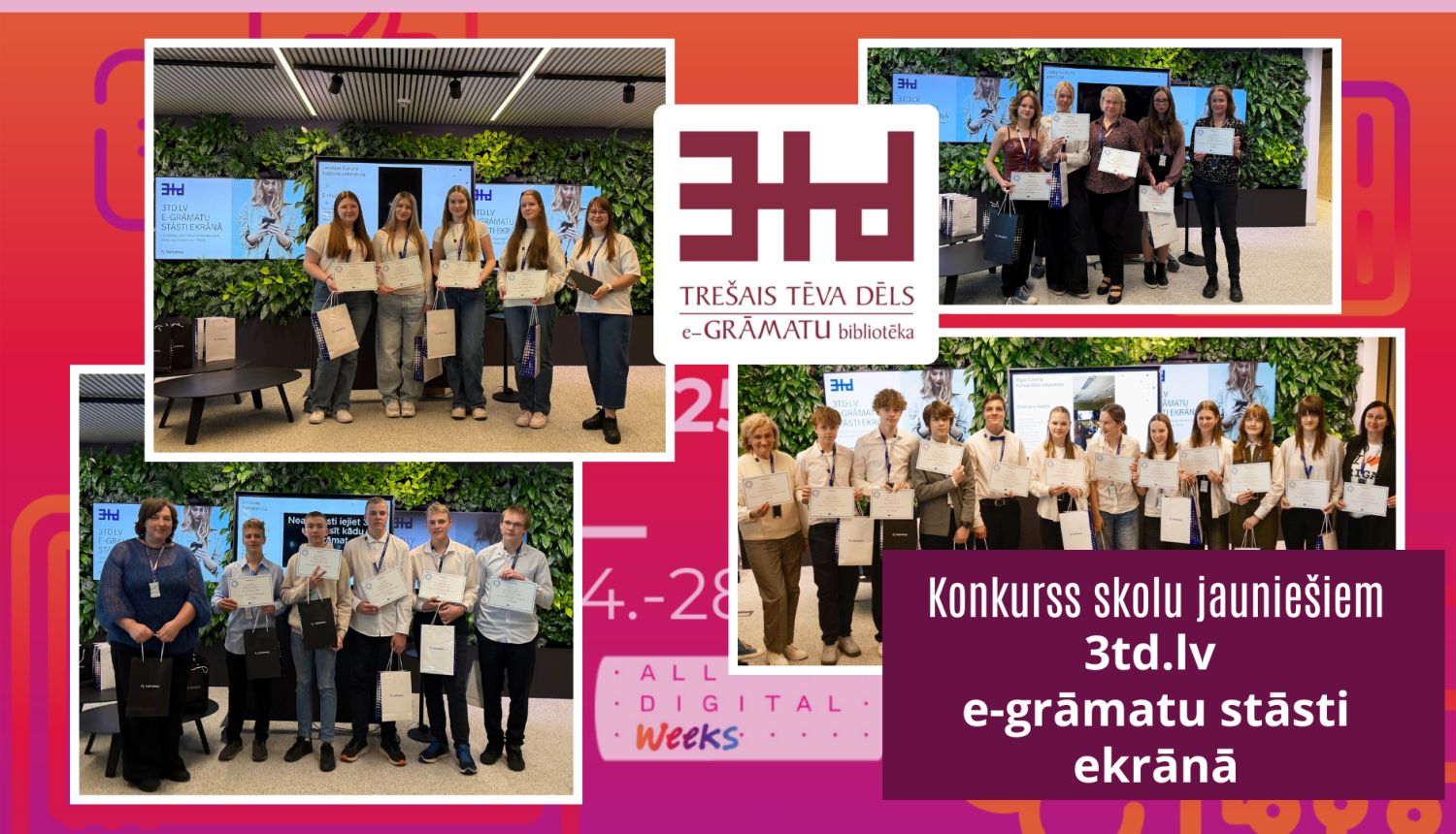 Vizuālis ar četrām skolēnu grupu fotogrāfijām