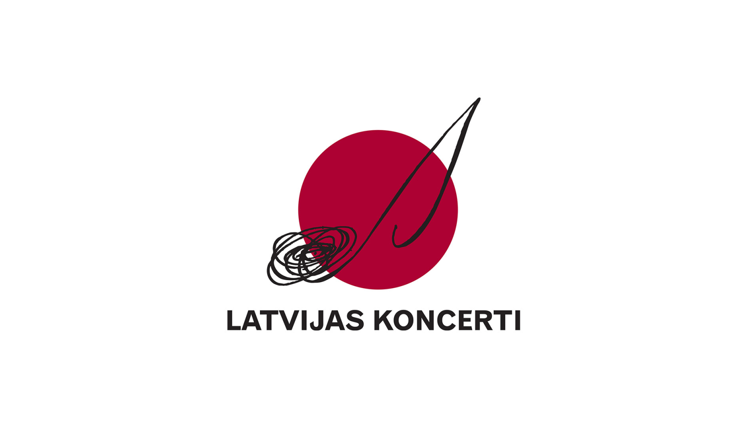 Logotips ar nots attēlu uz sarkana apļa fona. Uzraksts: Latvijas koncerti