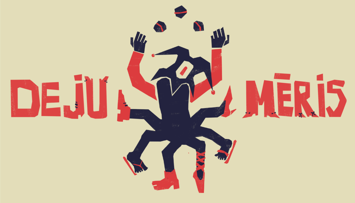 Ilustrācija Latvijas Mākslas akadēmijas 86. karnevālam - dejojoša figūra ar tekstu "Deju mēris"