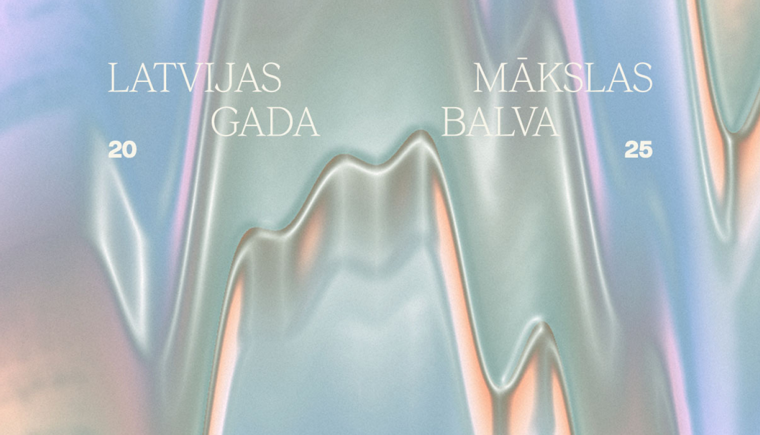 Latvijas Mākslas gada balvas (LMGB) vizuālā identitāte - pasteļkrāsas fons un balvas nosaukums: Latvijas Mākslas gada balvas (LMGB)