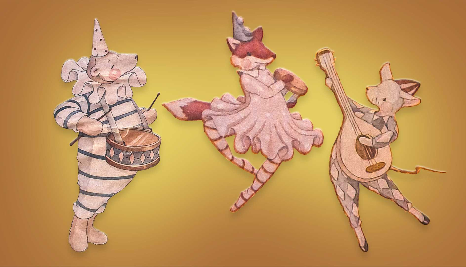 Meteņdienas afiša - dzīvnieki ar mūzikas instrumentiem